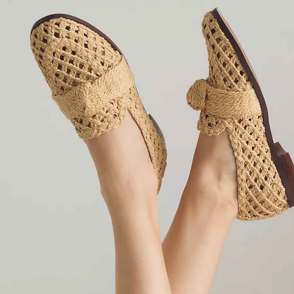 Women's Woven Slip-On Loafers - Bibi Lou Anthropologie Raffia Size 38 - Picture 3 of 15